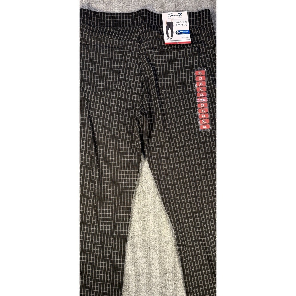 Seven7 Pull On Ponte Leggings‎ Womens XL Black White Windowpane Plaid NWT